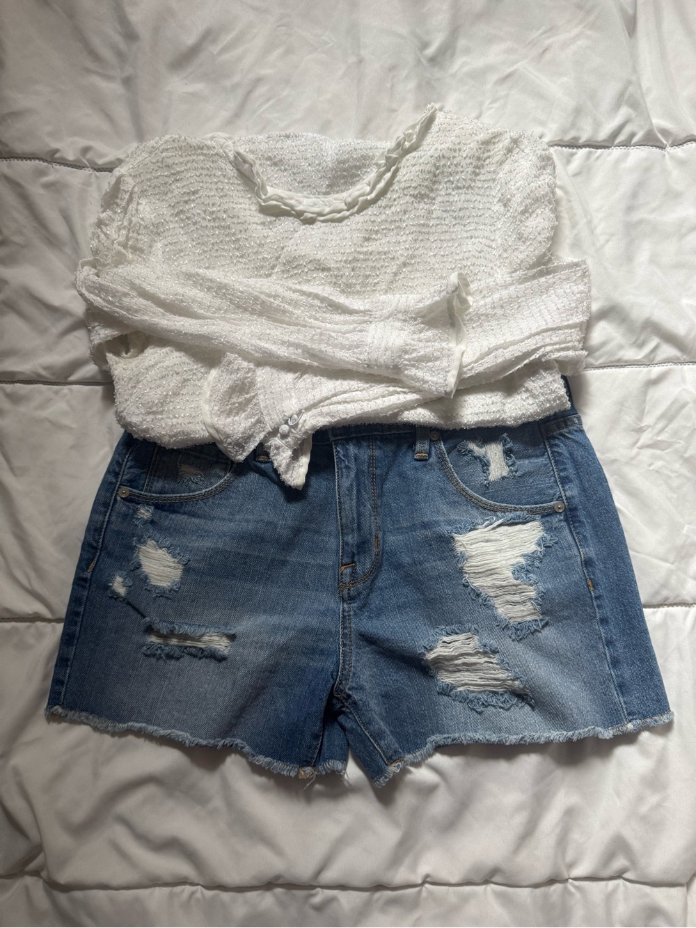 Distressed Blue Denim Shorts 💙🤍✨